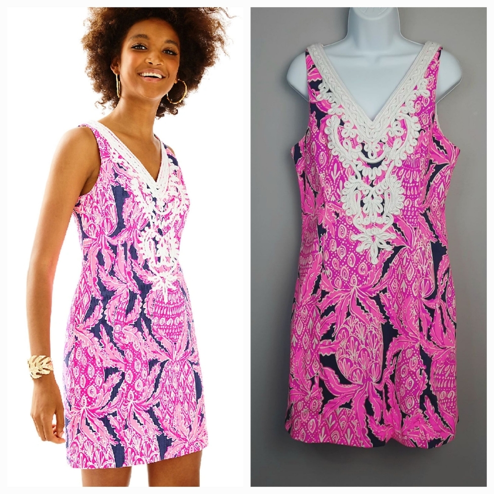 Lilly Pulitzer Gabby Shift Dress in Bright Navy Coco Safari size 10